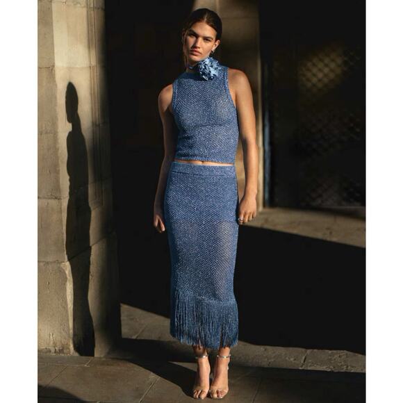 RARE!!! MANGO Co-Ord Set Knit Crop Top + Fringed Midi Skirt NWT - Picture 3 of 16